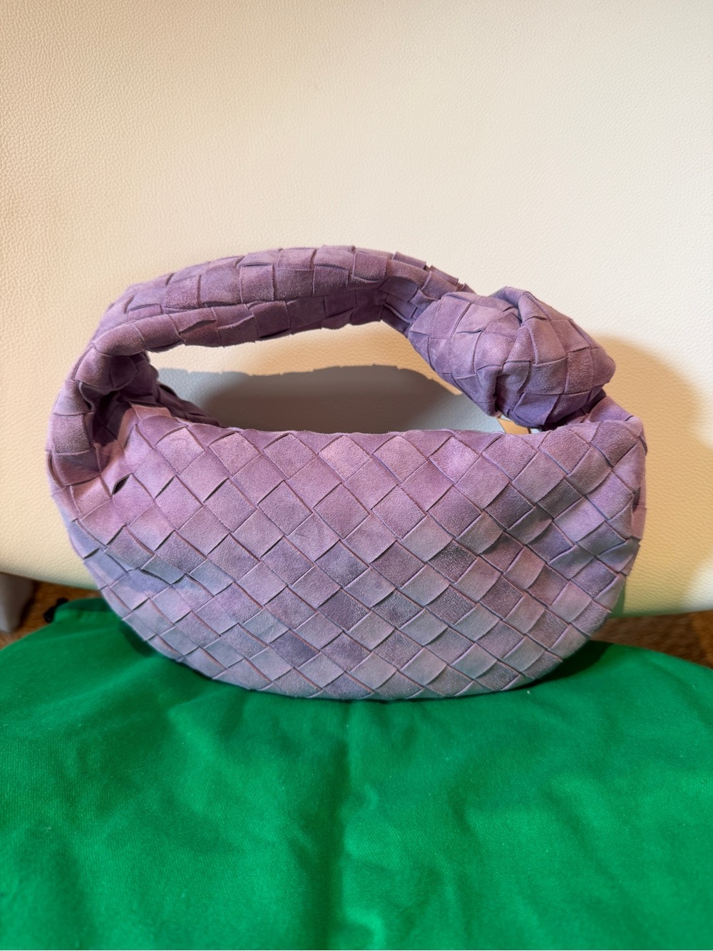 Purple Lavender Suede Mini Knot Bag Woven Leather